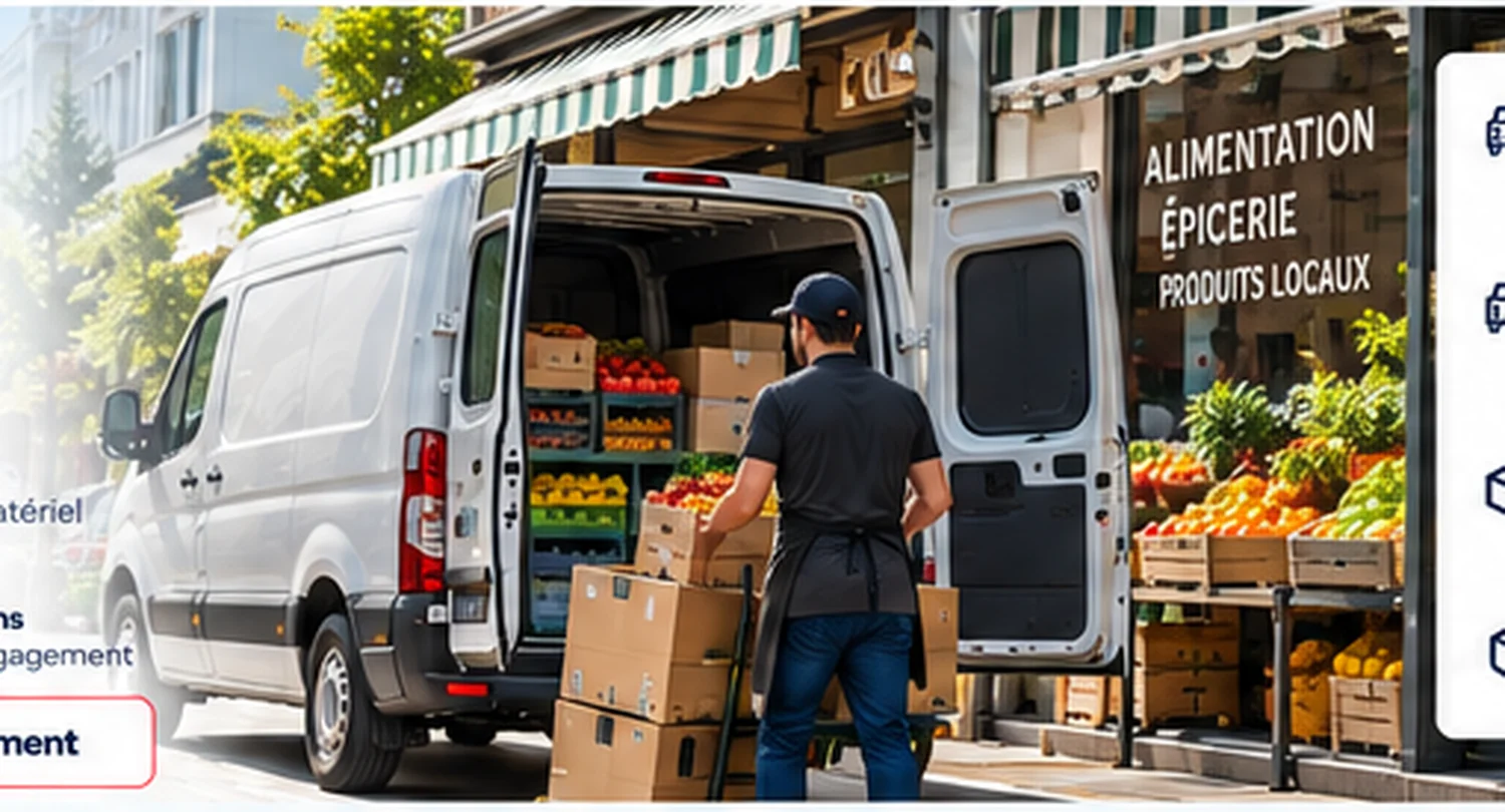 Commerçant avec véhicule utilitaire et marchandises