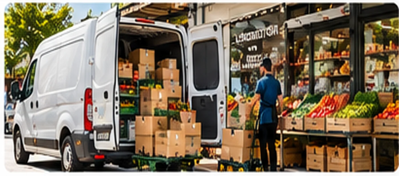 Utilitaire d’un commerçant avec marchandises
