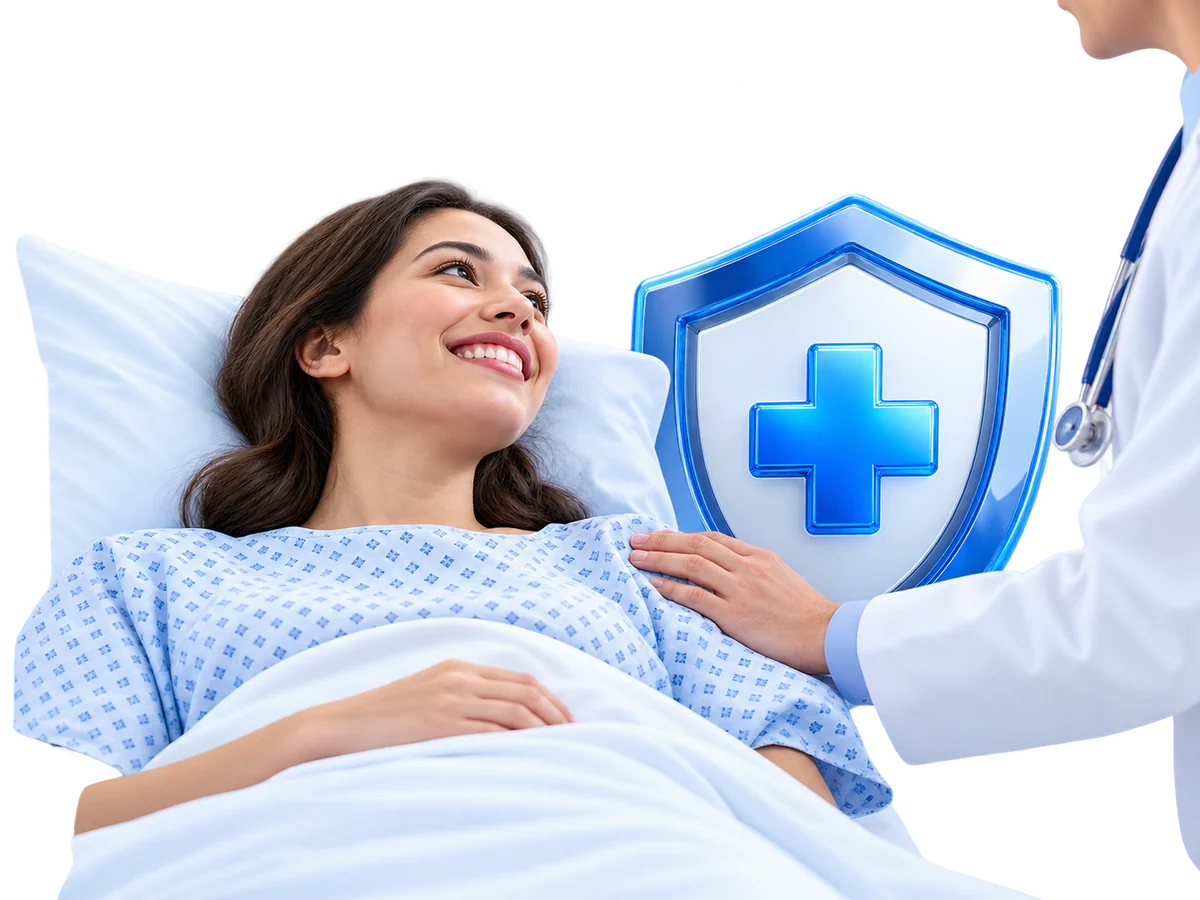 Patiente hospitalisée accompagnée par un médecin