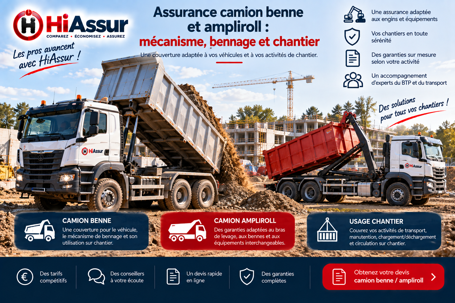 Assurance camion benne et ampliroll : mécanisme, bennage et chantier