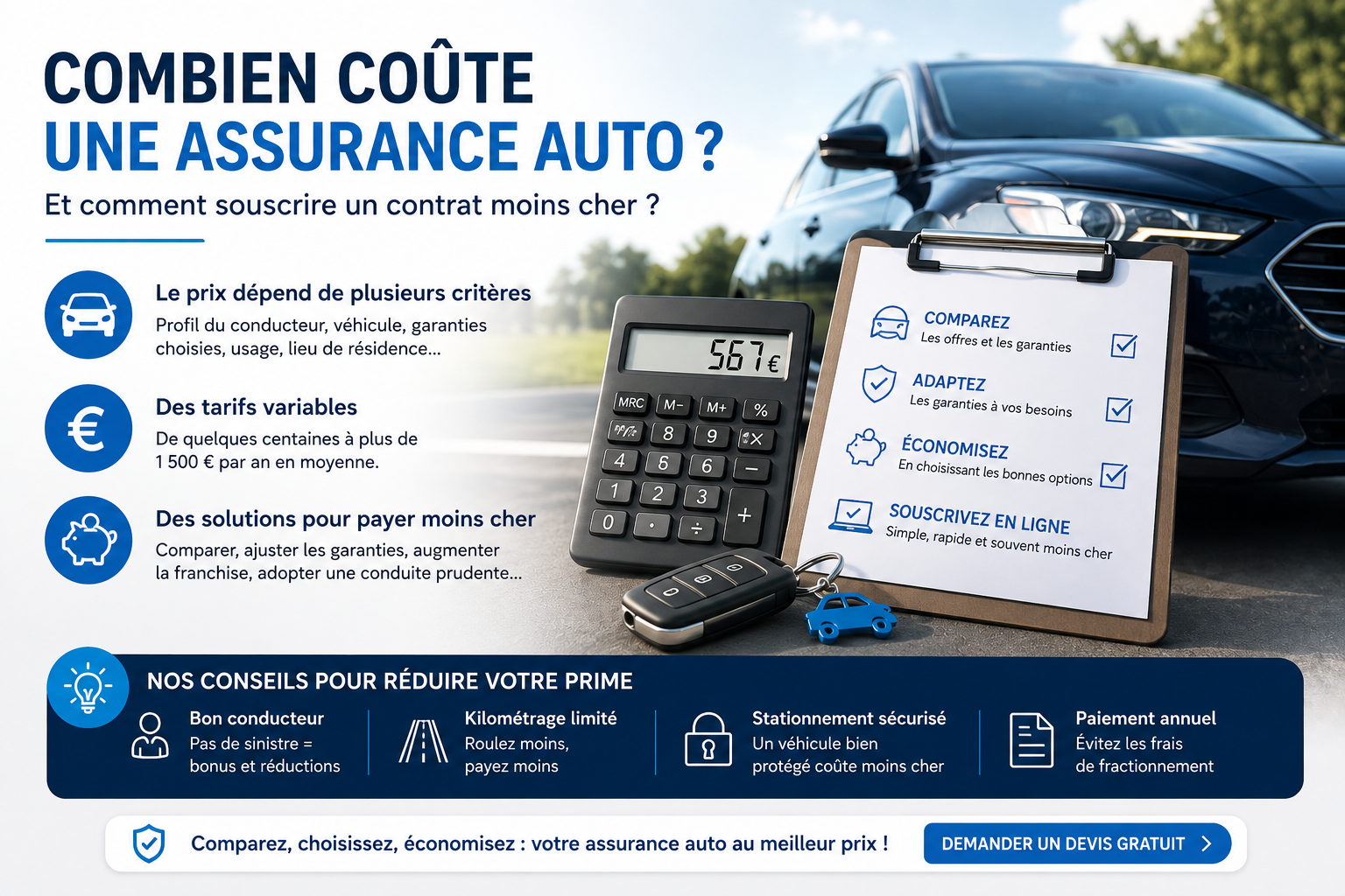 Combien coûte une assurance auto ? Et comment souscrire un contrat moins cher ?