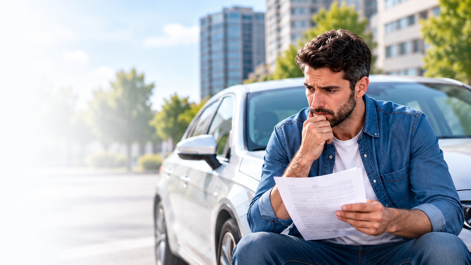 Conducteur examinant un courrier après une résiliation d’assurance auto